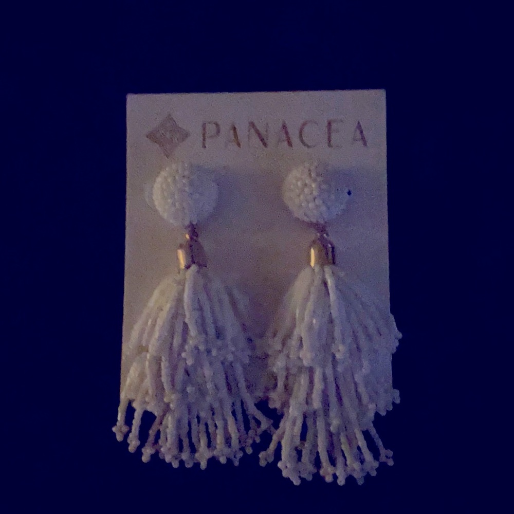 White beaded tassel earrings